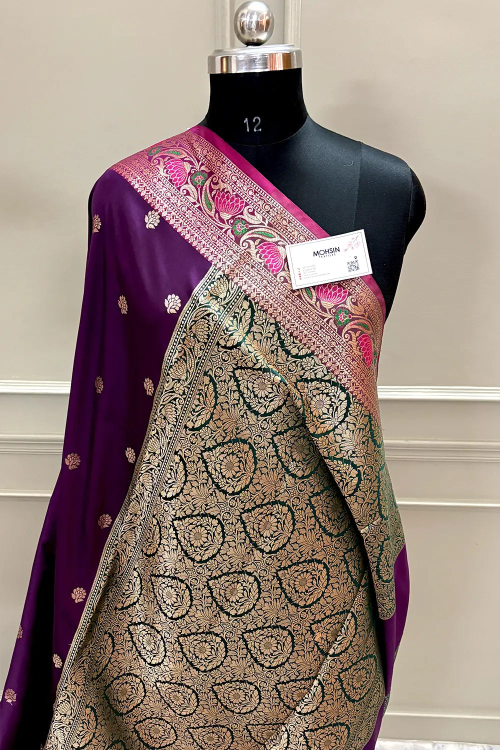 Purple and Bottle Green Buti Banarasi Silk Saree