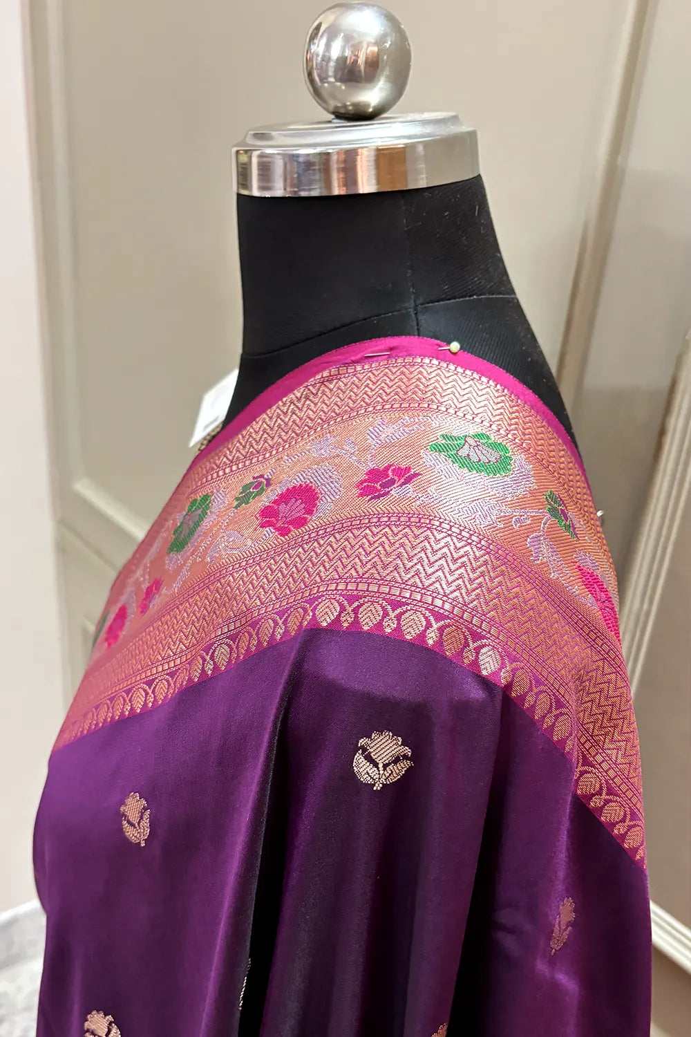 Purple and Bottle Green Buti Banarasi Silk Saree