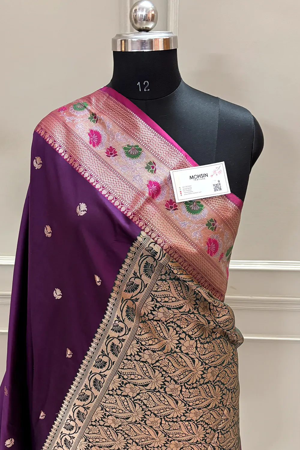 Purple and Bottle Green Buti Banarasi Silk Saree