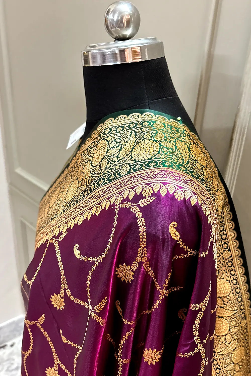 Purple and Bottle Green Zari Katan Silk Banarasi Saree