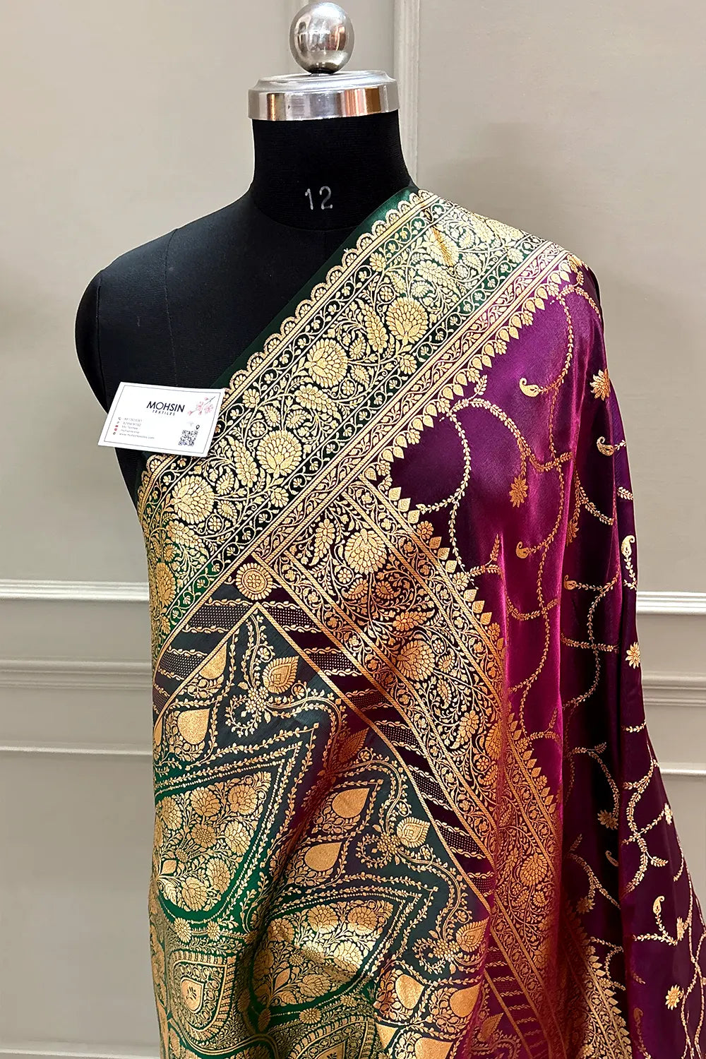 Purple and Bottle Green Zari Katan Silk Banarasi Saree