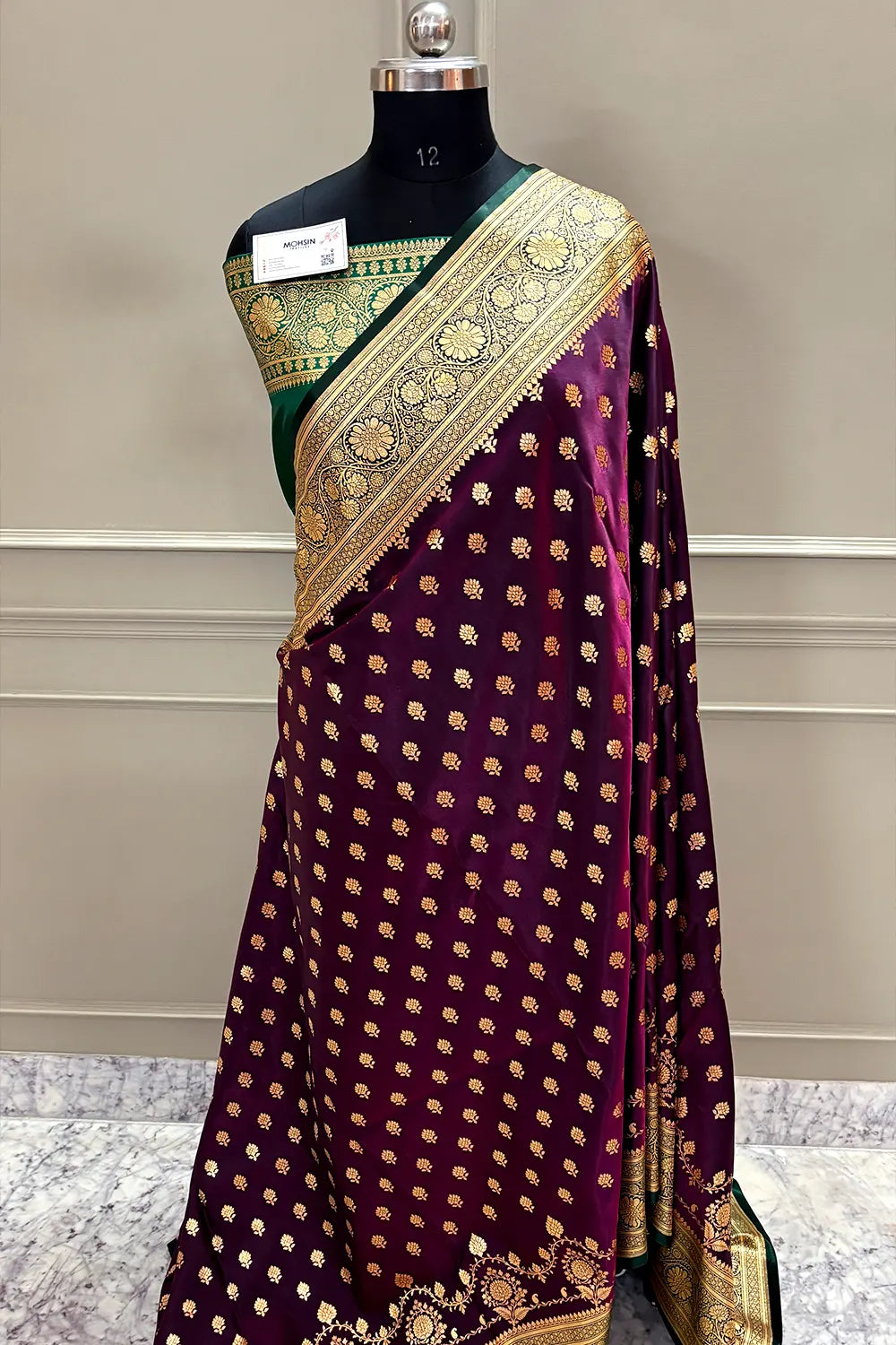 Purple and Bottle Green Zari Katan Silk Banarasi Saree