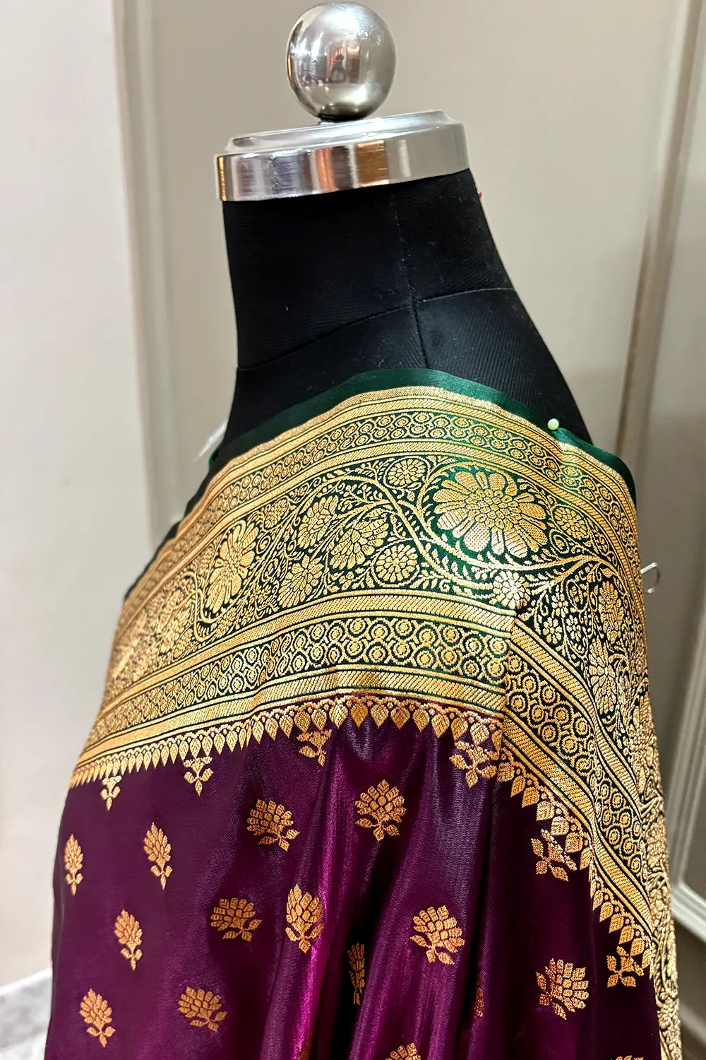 Purple and Bottle Green Zari Katan Silk Banarasi Saree