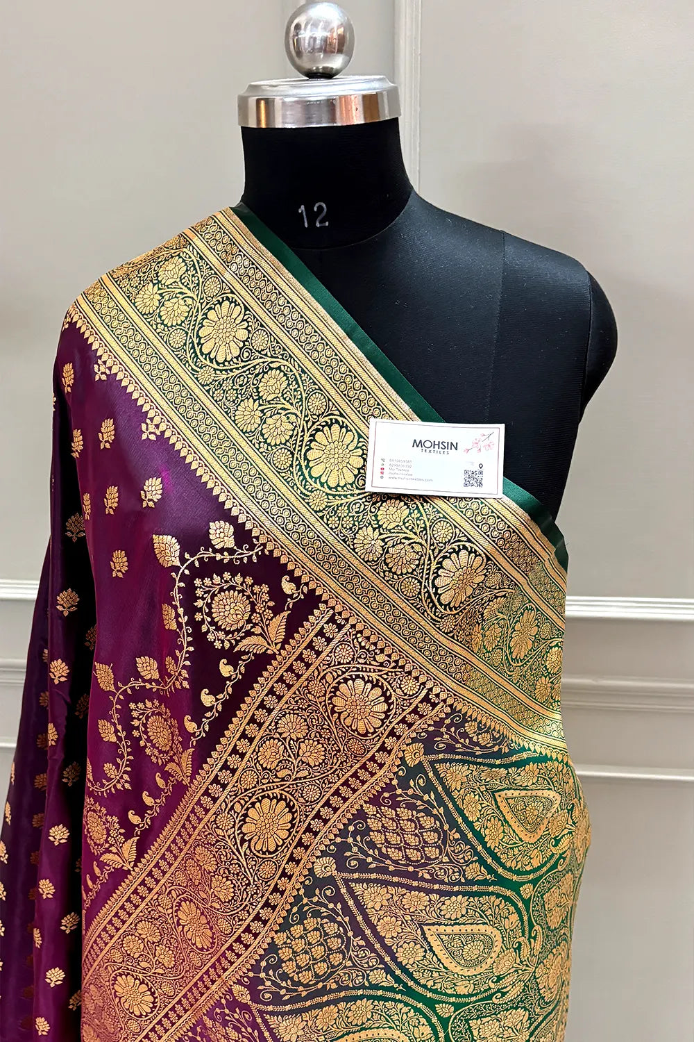Purple and Bottle Green Zari Katan Silk Banarasi Saree