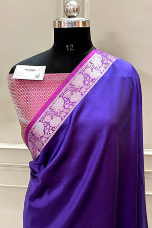Purple and Pink Plain Banarasi Silk Saree