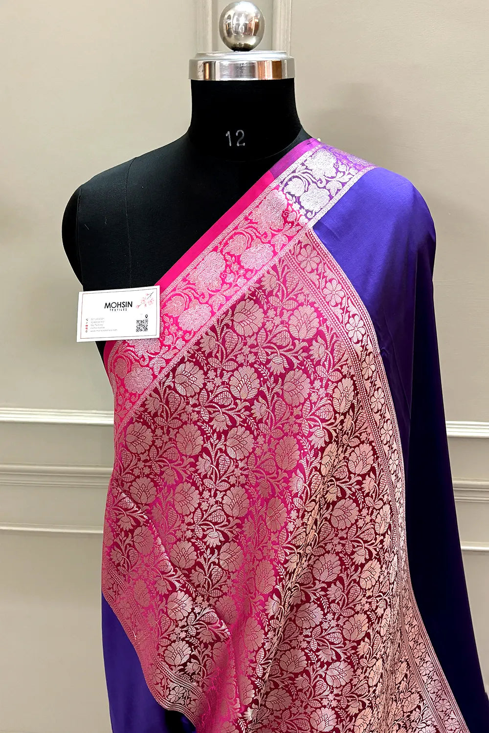 Purple and Pink Plain Banarasi Silk Saree