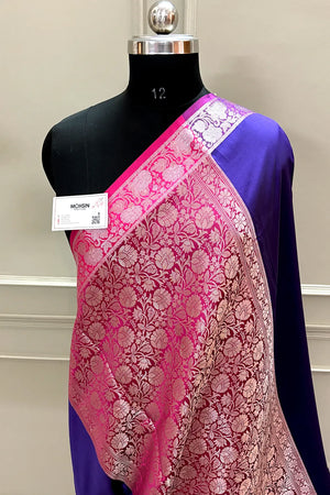 Purple and Pink Plain Banarasi Silk Saree