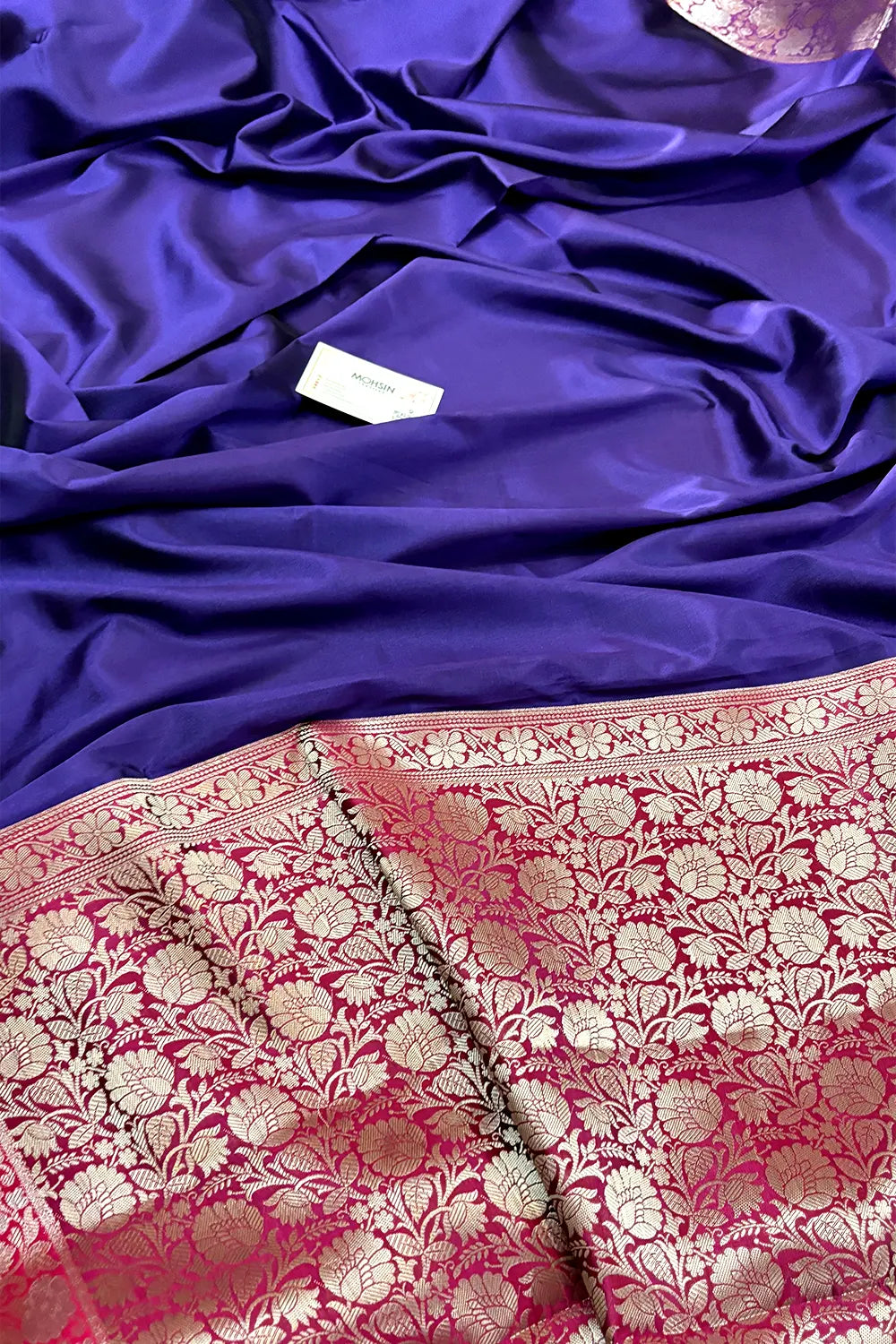 Purple and Pink Plain Banarasi Silk Saree