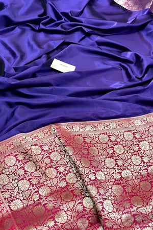 Purple and Pink Plain Banarasi Silk Saree