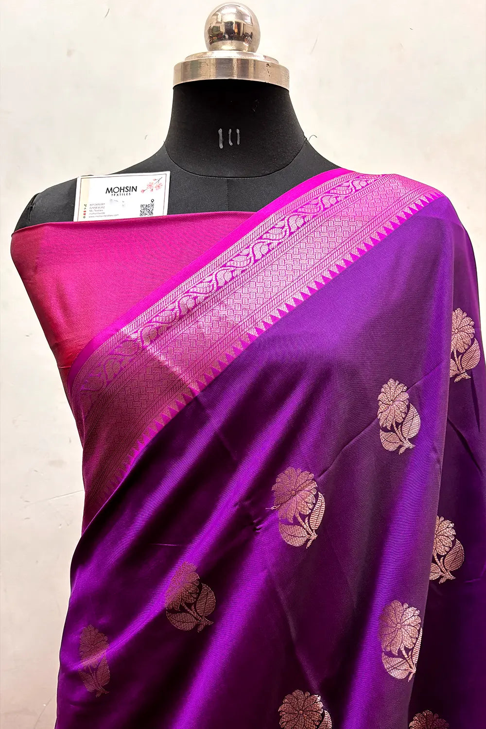 Purple and Pink Zari Semi Katan Silk Banarasi Saree