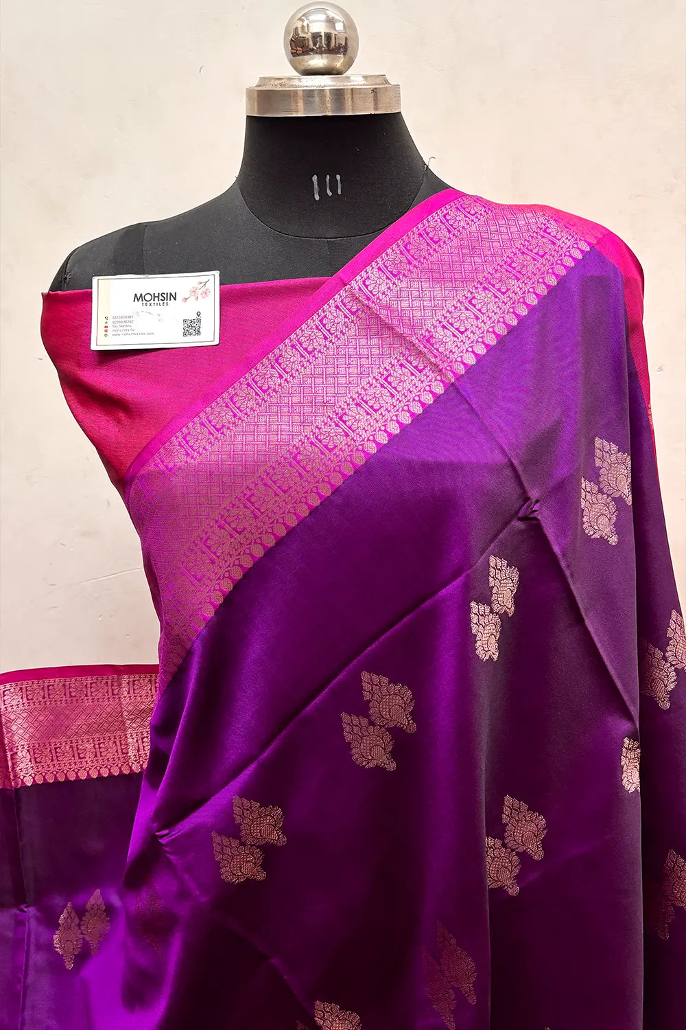 Purple and Pink Zari Semi Katan Silk Banarasi Saree