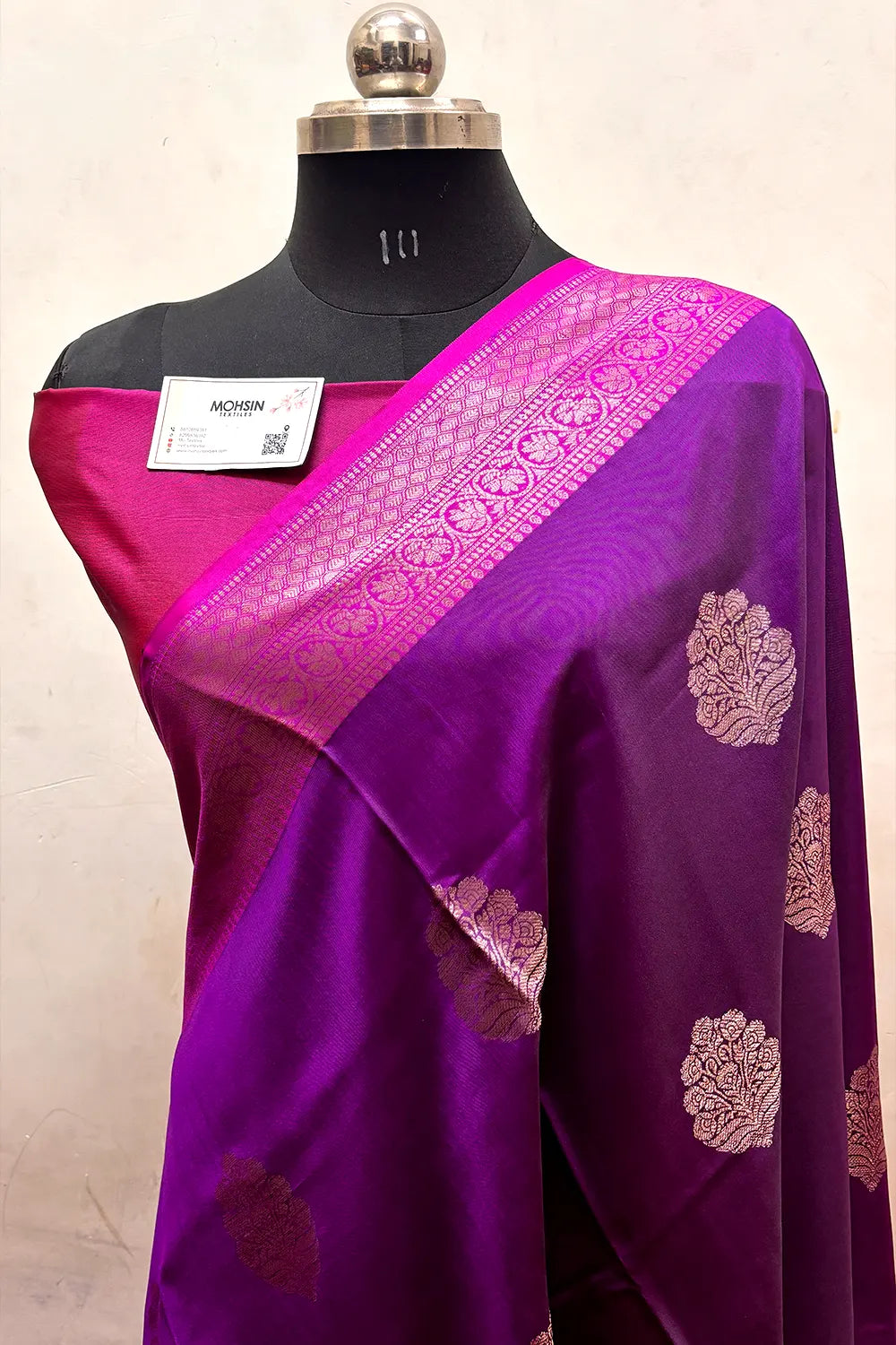 Purple and Pink Zari Semi Katan Silk Banarasi Saree