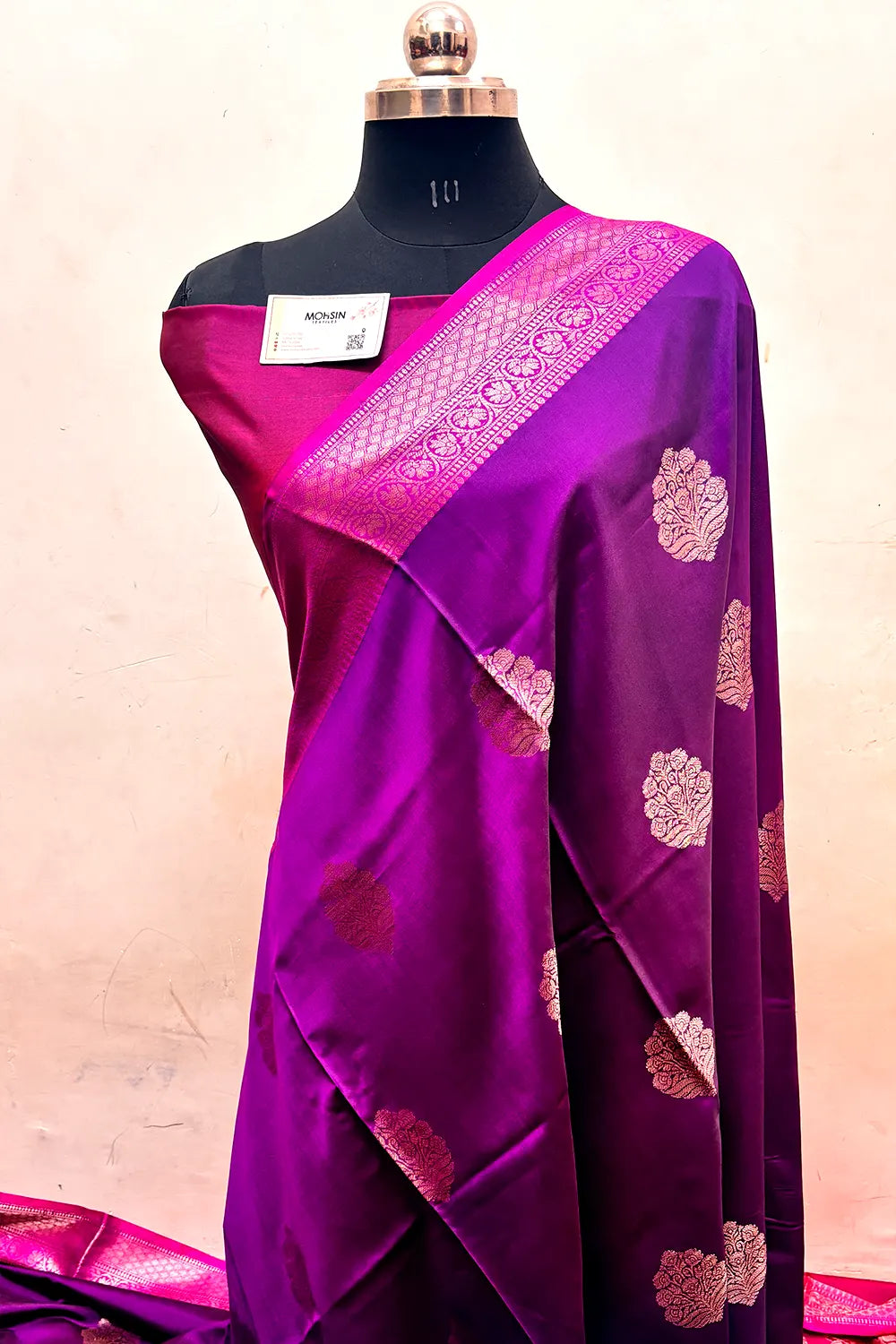 Purple and Pink Zari Semi Katan Silk Banarasi Saree