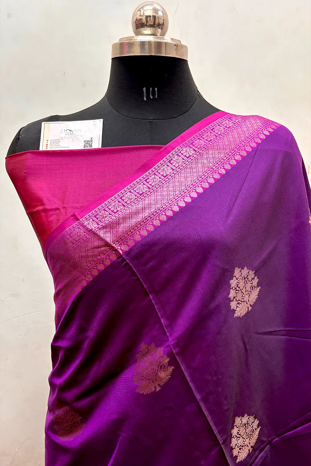 Purple and Pink Zari Semi Katan Silk Banarasi Saree
