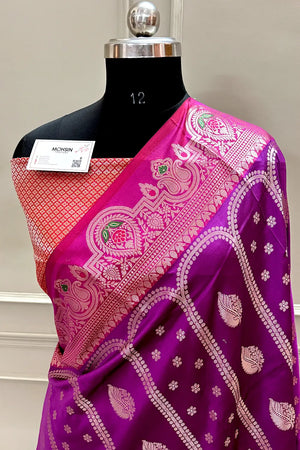 Purple and Red Zari Banarasi Silk Saree