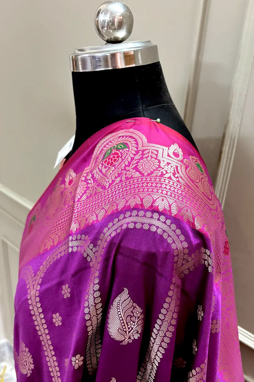 Purple and Red Zari Banarasi Silk Saree