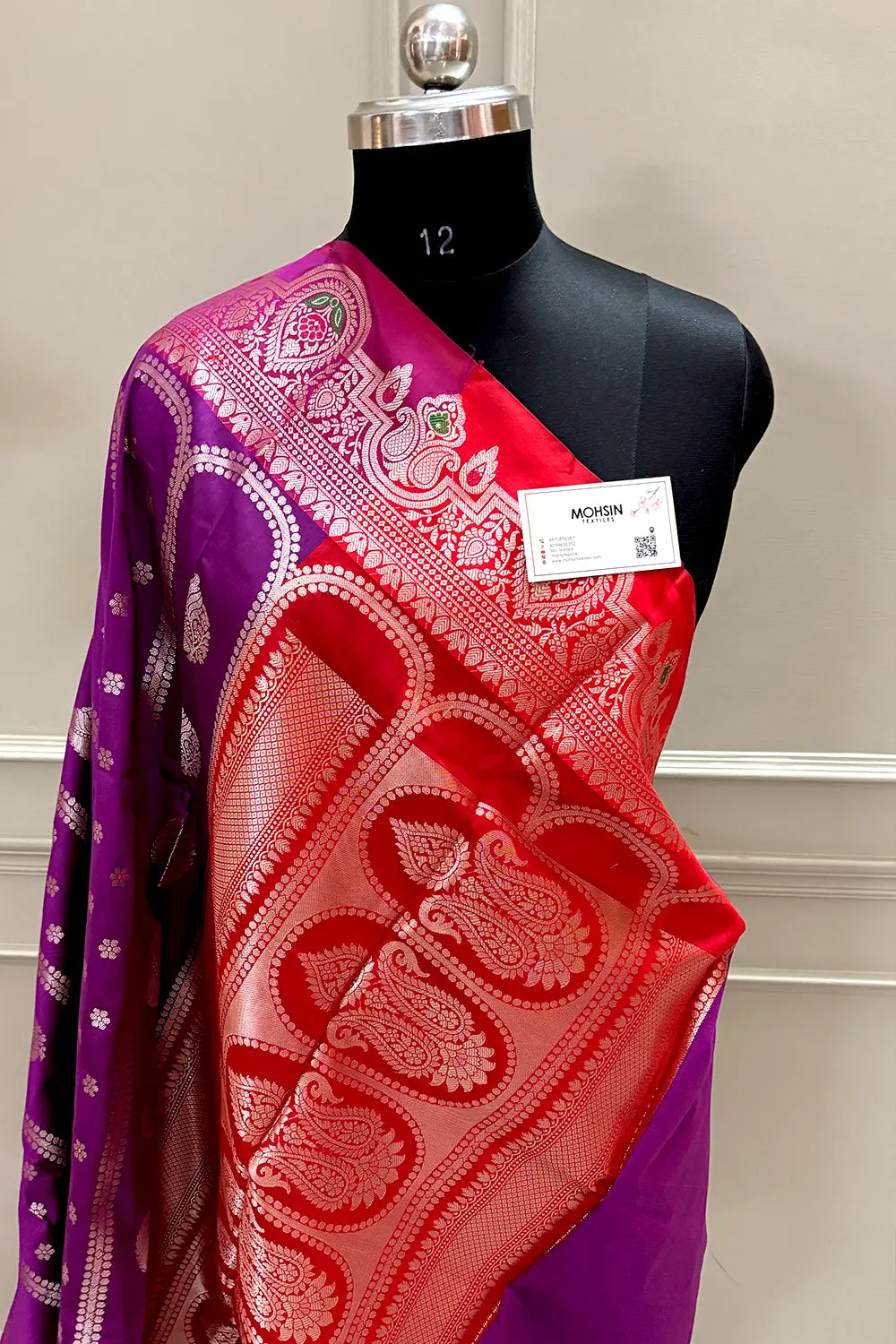 Purple and Red Zari Banarasi Silk Saree