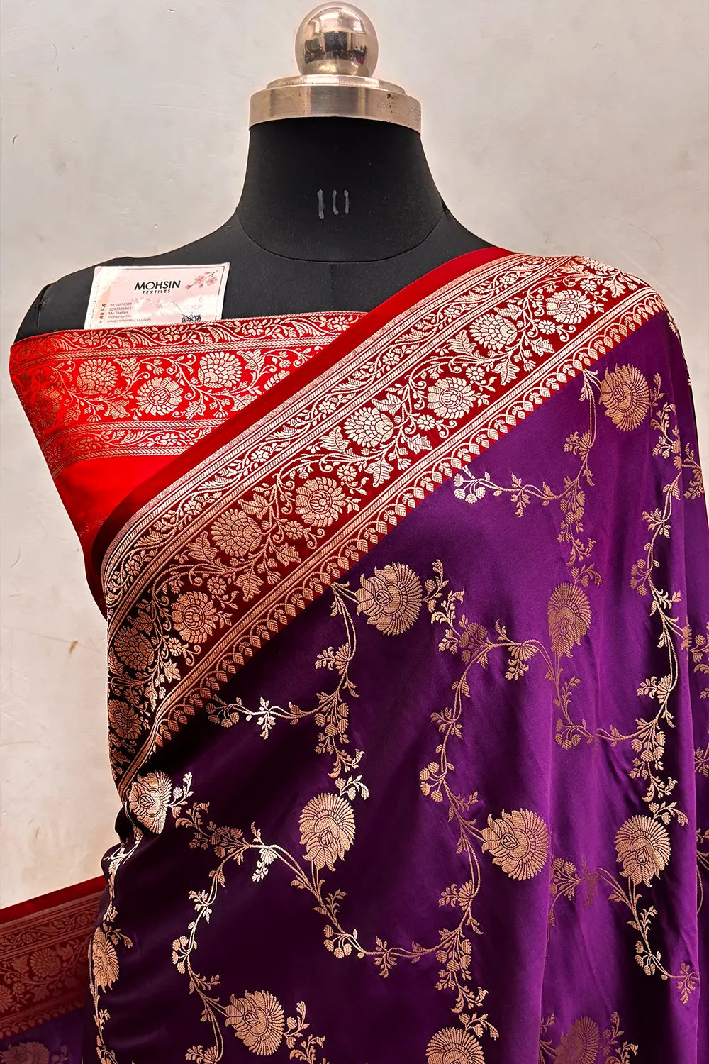 Purple and Red Zari Katan Silk Banarasi Saree