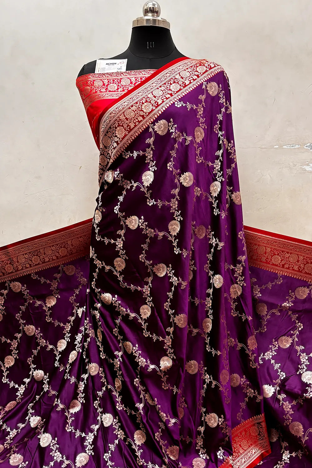 Purple and Red Zari Katan Silk Banarasi Saree