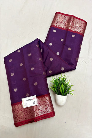 Purple and Wine Zari Semi Katan Silk Banarasi Saree