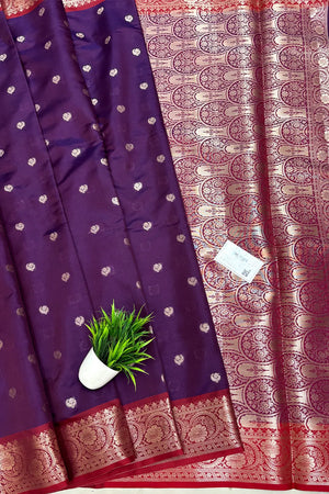 Purple and Wine Zari Semi Katan Silk Banarasi Saree