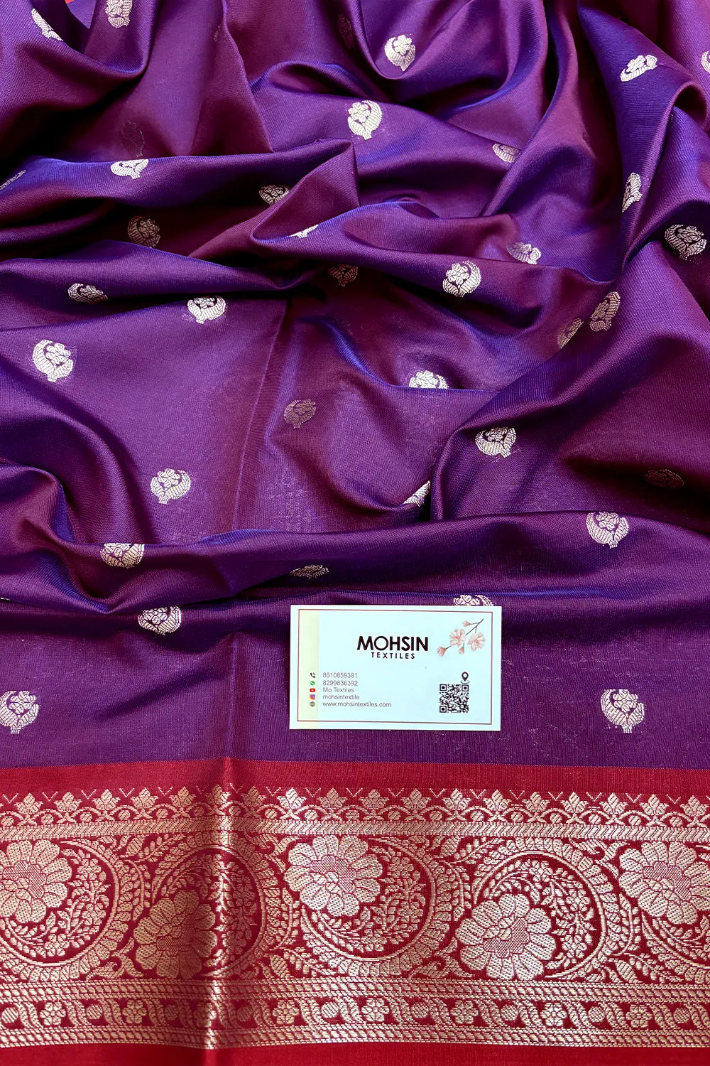 Purple and Wine Zari Semi Katan Silk Banarasi Saree