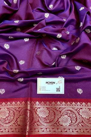Purple and Wine Zari Semi Katan Silk Banarasi Saree