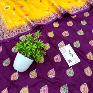 Purple and Yellow Zari Katan Silk Banarasi Suit