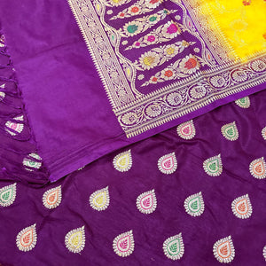 Purple and Yellow Zari Katan Silk Banarasi Suit