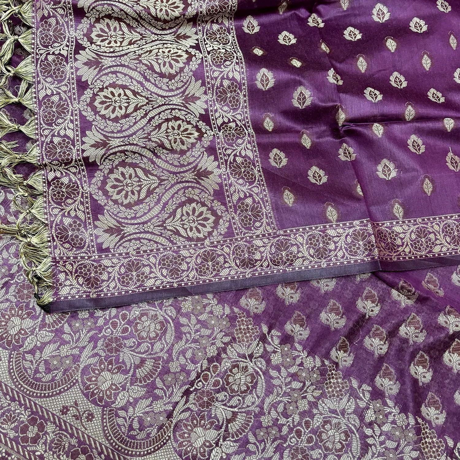 Purple Angoori Buti Cotton Silk Banarasi Suit