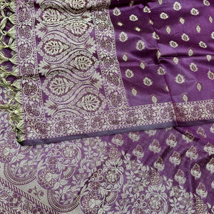 Purple Angoori Buti Cotton Silk Banarasi Suit
