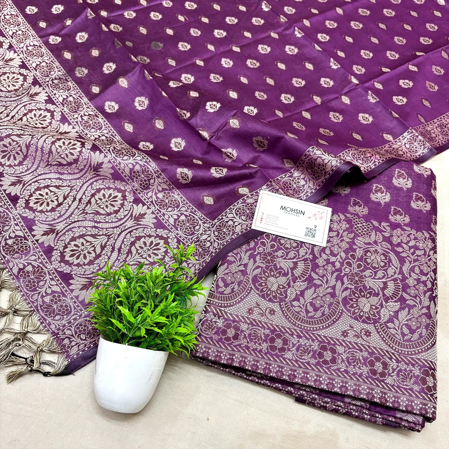 Purple Angoori Buti Cotton Silk Banarasi Suit