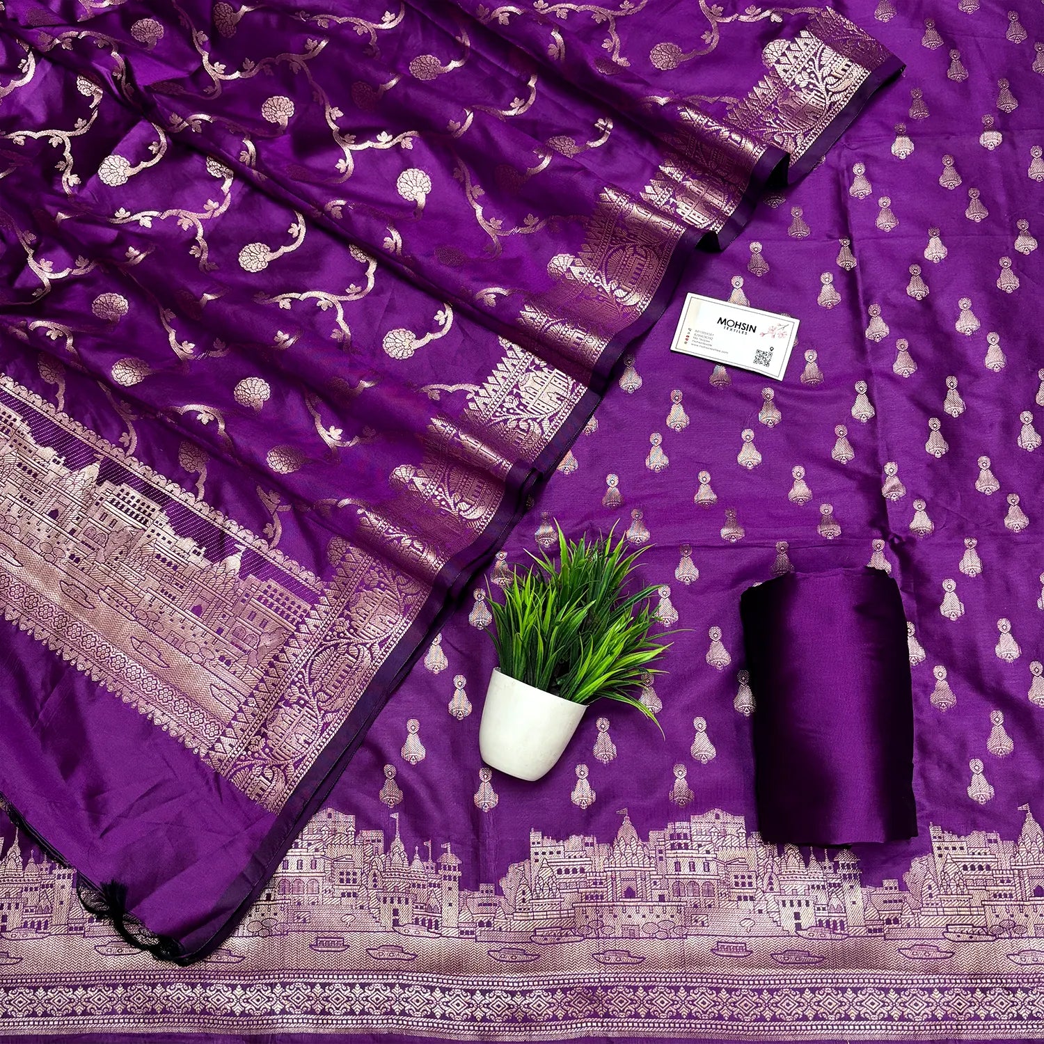 Purple Assi Ghat Aarti Semi Katan Silk Banarasi Suit