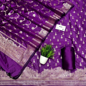 Purple Assi Ghat Aarti Semi Katan Silk Banarasi Suit