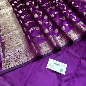 Purple Assi Ghat Plain Semi Katan Silk Banarasi Suit