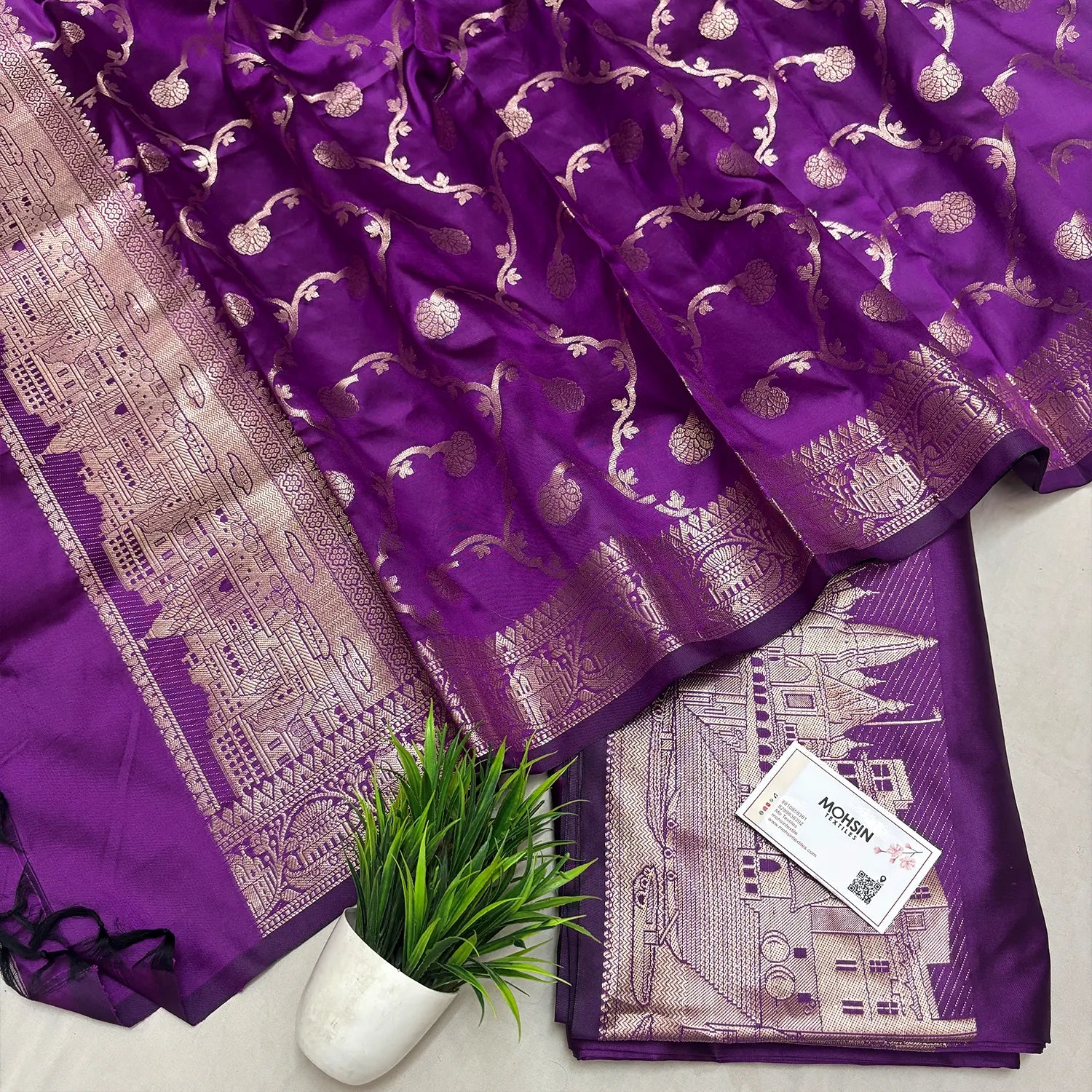 Purple Assi Ghat Plain Semi Katan Silk Banarasi Suit