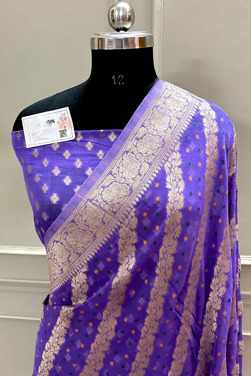 Purple Bandhej Georgette Silk Banarasi Saree
