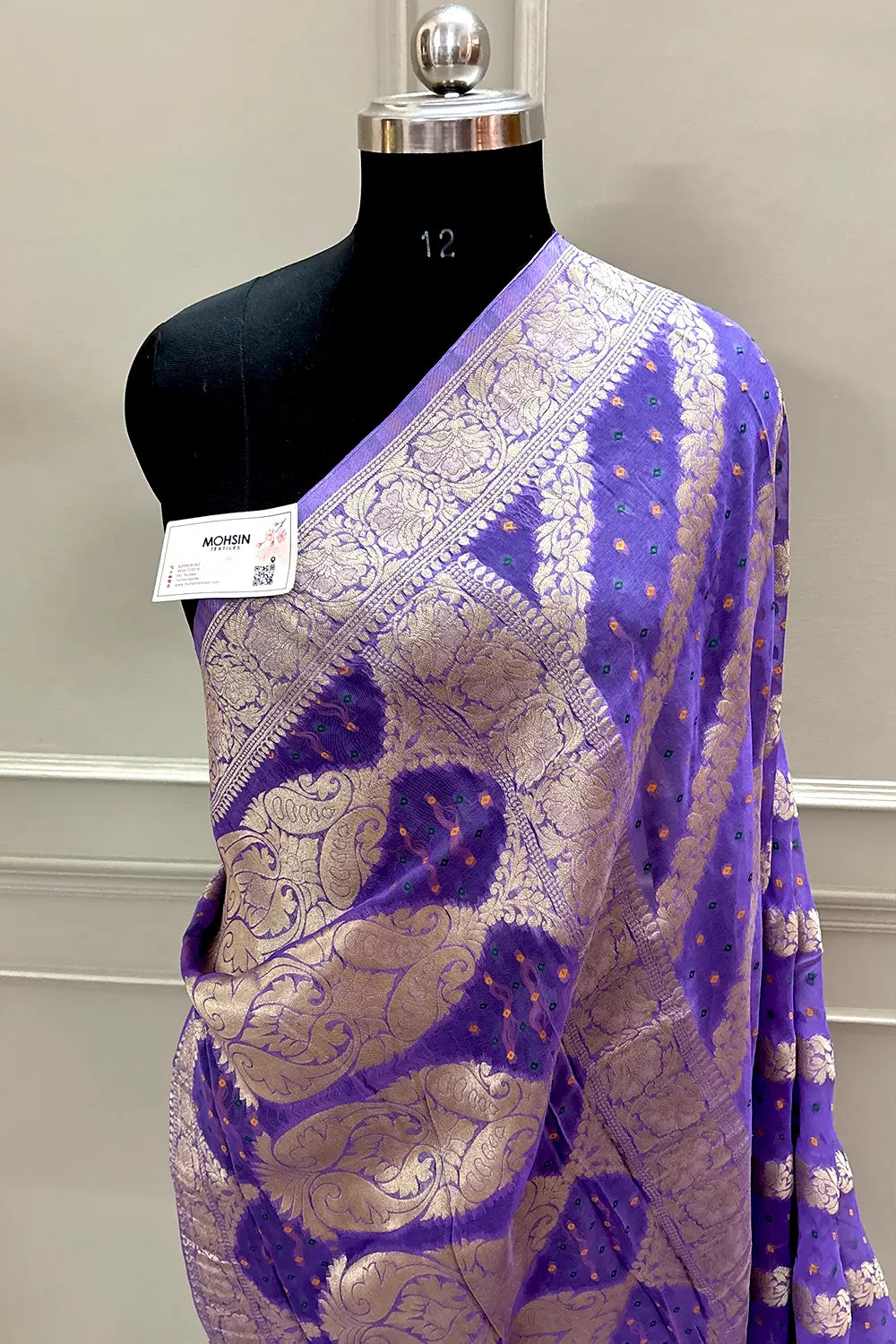 Purple Bandhej Georgette Silk Banarasi Saree