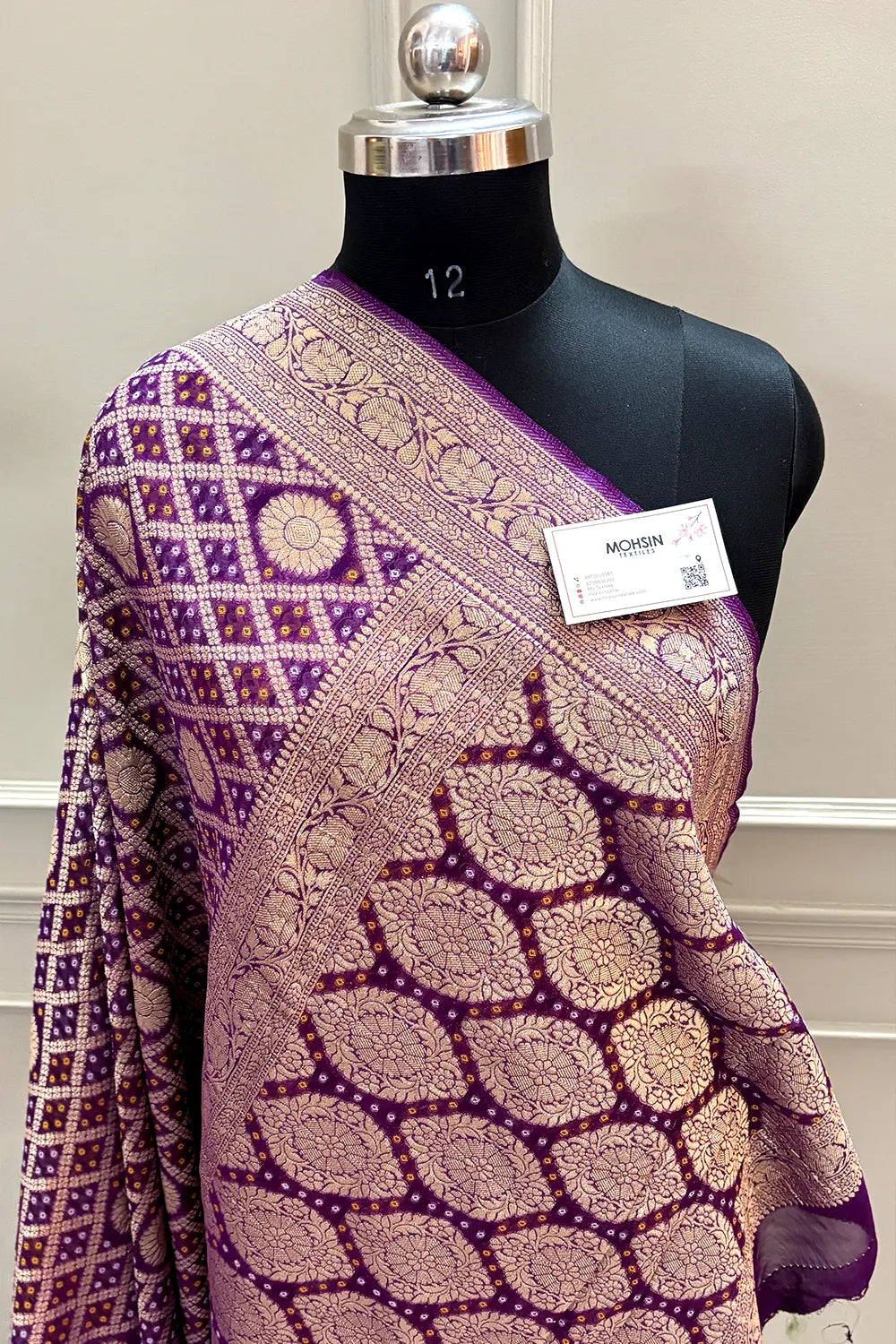 Purple Bandhej Georgette Silk Banarasi Saree