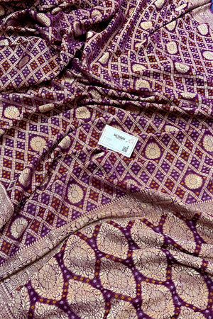 Purple Bandhej Georgette Silk Banarasi Saree