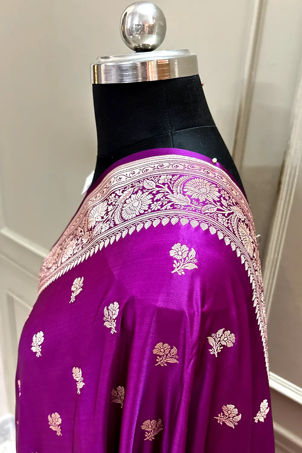 Purple Chaman Buti Katan Silk Banarasi Saree