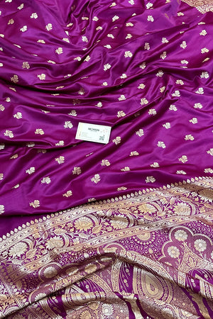 Purple Chaman Buti Katan Silk Banarasi Saree