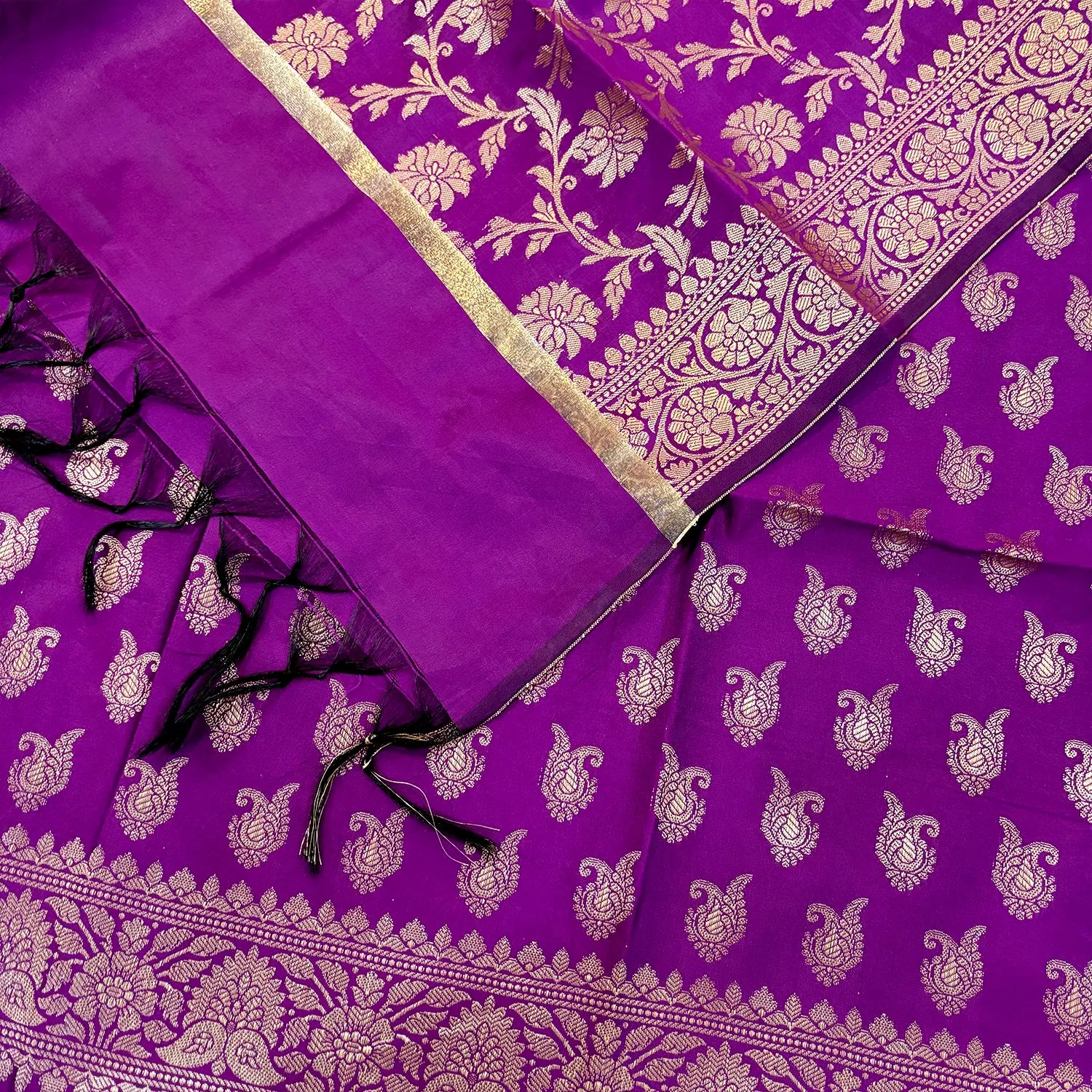 Purple Chirag Buti Satin Silk Banarasi Suit