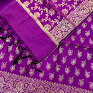 Purple Chirag Buti Satin Silk Banarasi Suit