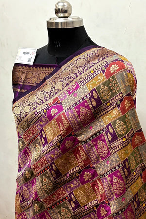 Purple Handloom Pure Katan Silk Banarasi Saree