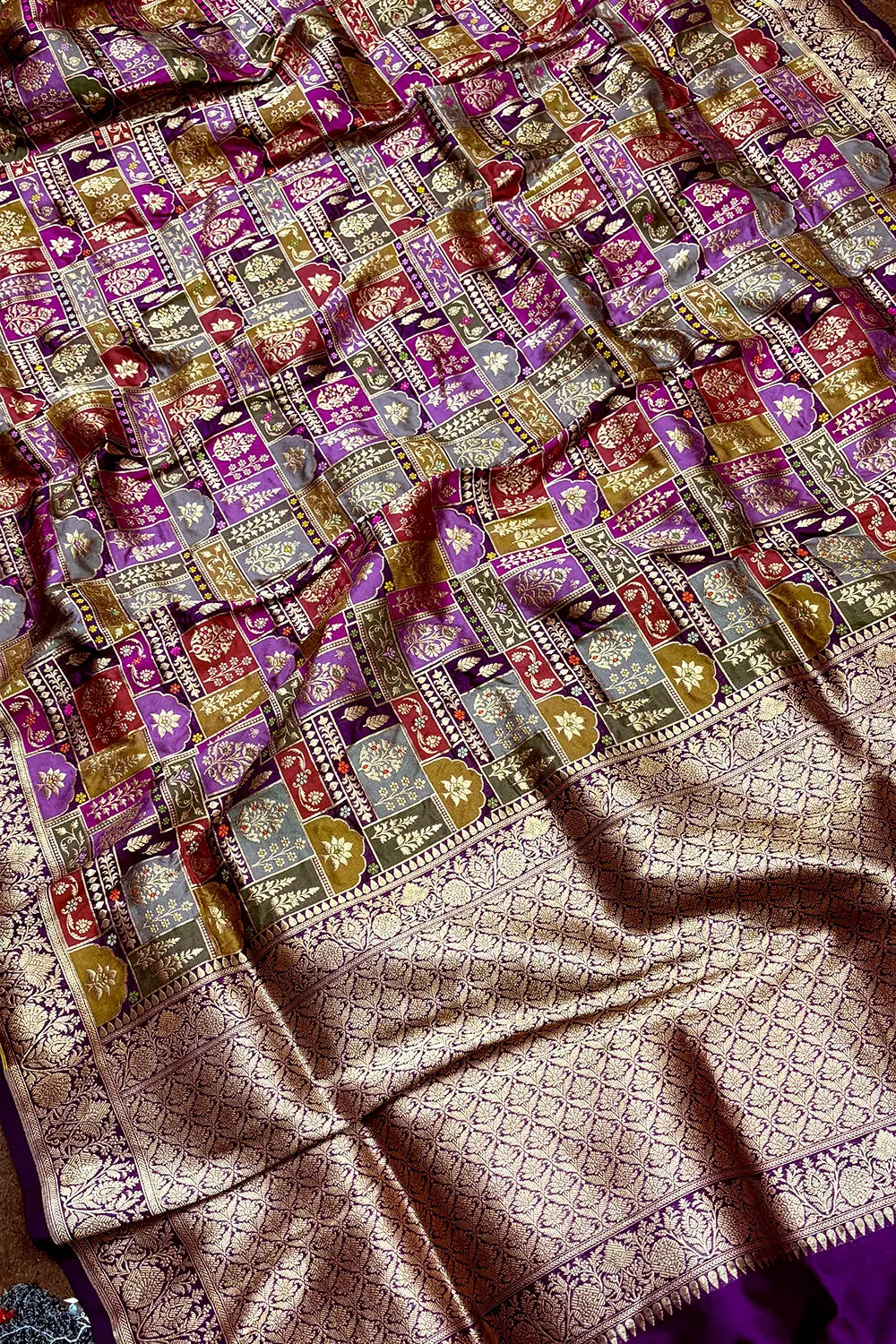 Purple Handloom Pure Katan Silk Banarasi Saree