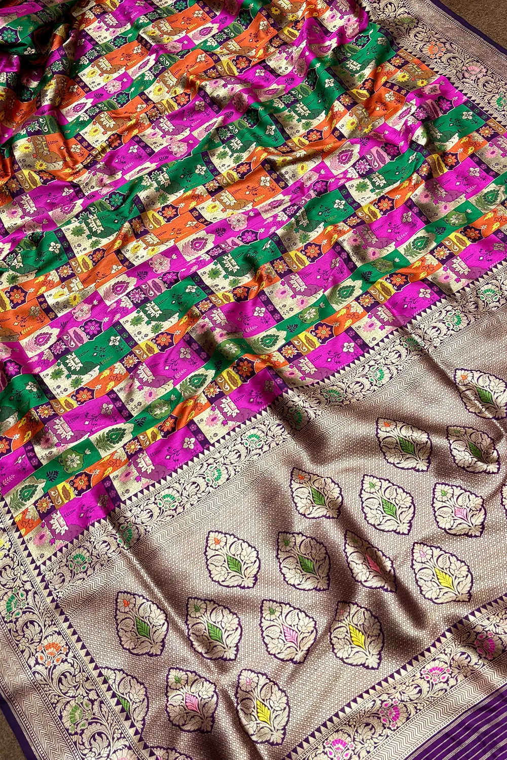 Purple Handloom Pure Katan Silk Banarasi Saree