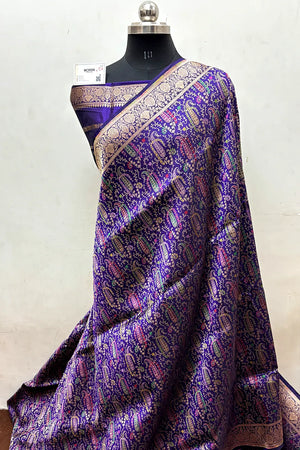 Purple Handloom Pure Katan Silk Banarasi Saree