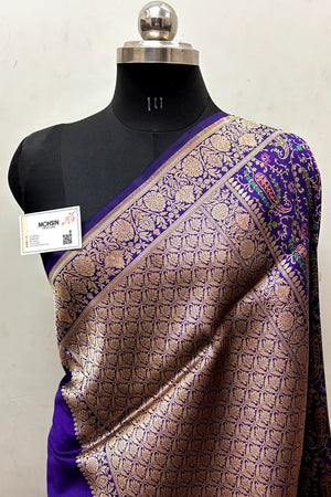 Purple Handloom Pure Katan Silk Banarasi Saree