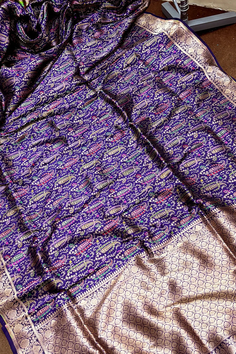 Purple Handloom Pure Katan Silk Banarasi Saree